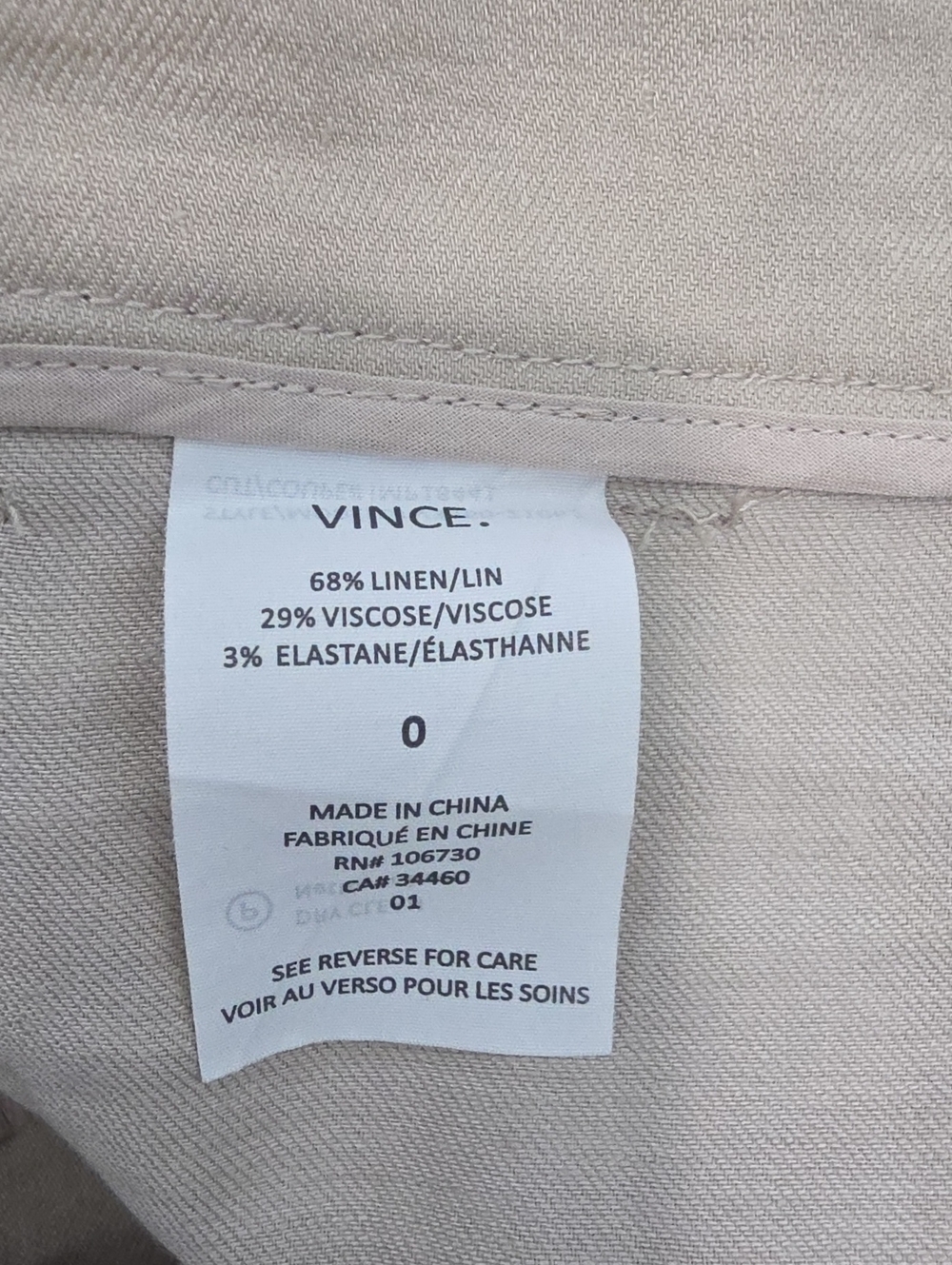 Vince Khaki Linen Blend Joggers Women's Size 0 Stretch Light Tan - Picture 3 of 12